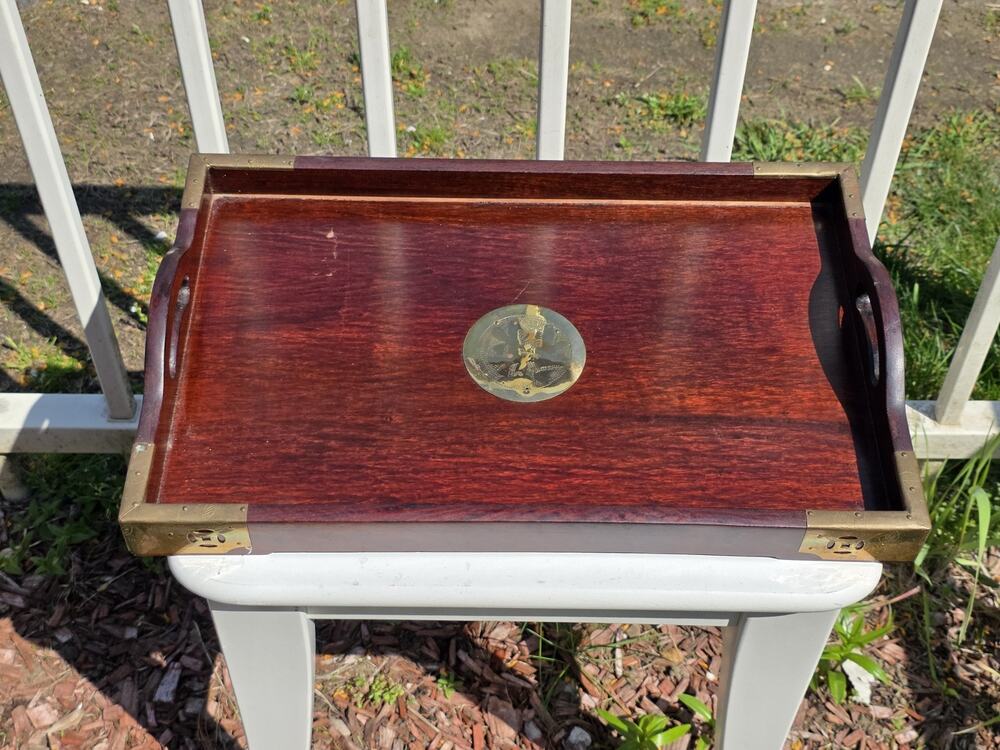 Mid-20th Century Chinese Rosewood Chinese Rosewood Tray Brass Mounts & Medallion